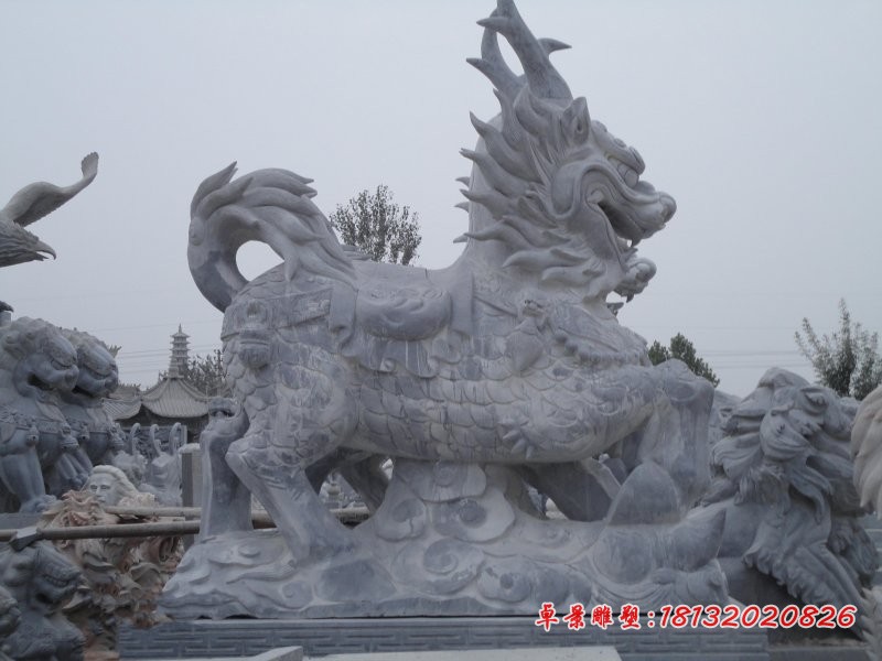 青石仿古门口麒麟,镇宅麒麟石雕 (3)