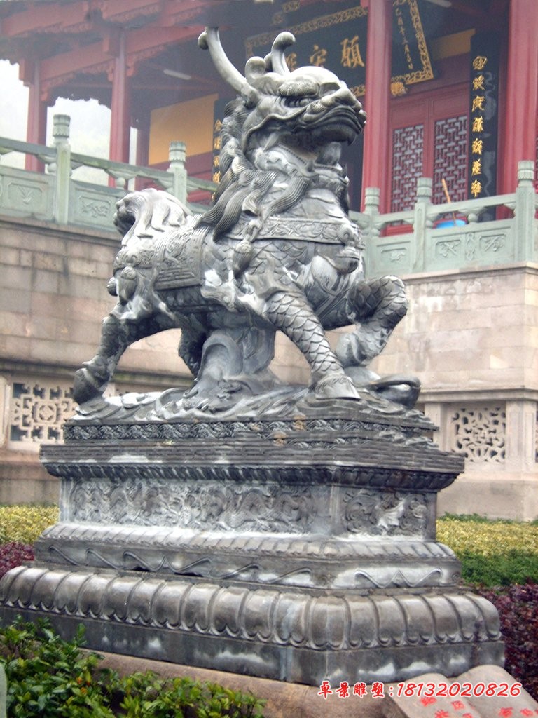 青石仿古门口麒麟,镇宅麒麟石雕 (4)