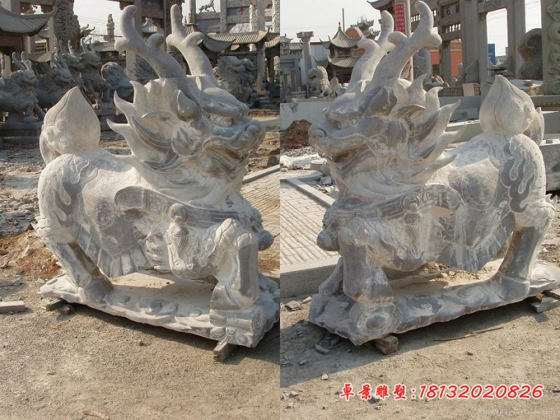 青石仿古麒麟雕塑,门口石雕麒麟