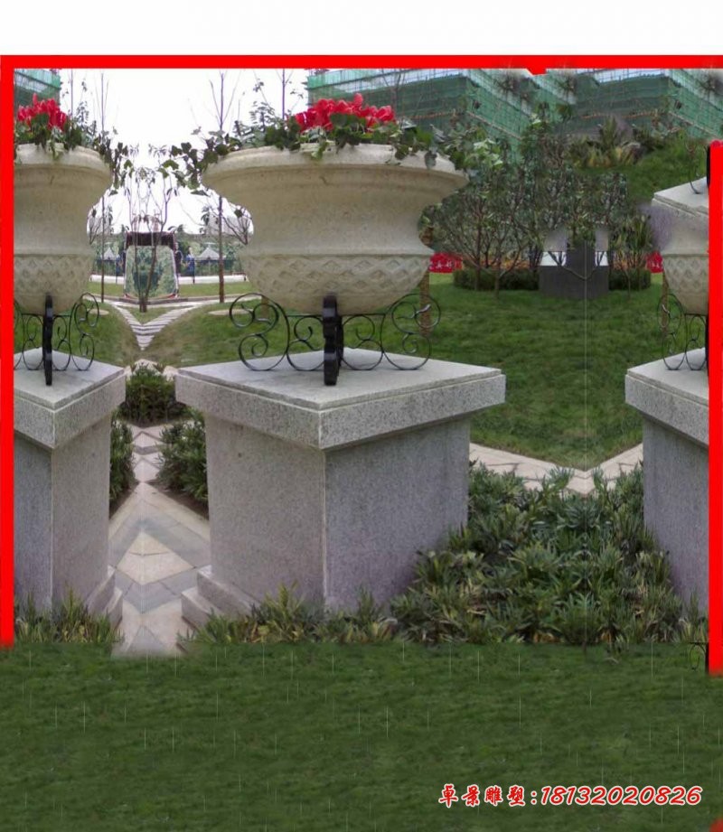 砂岩花盆石雕,公园石雕花盆