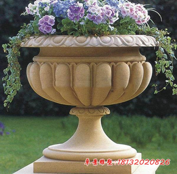 砂岩花盆石雕公园欧式花盆雕塑