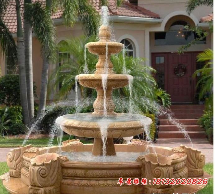 砂岩喷泉雕塑三层欧式喷泉石雕
