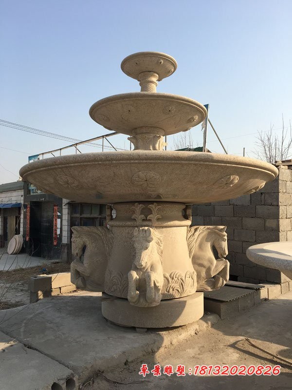 砂岩三层喷泉 公园动物喷泉石雕