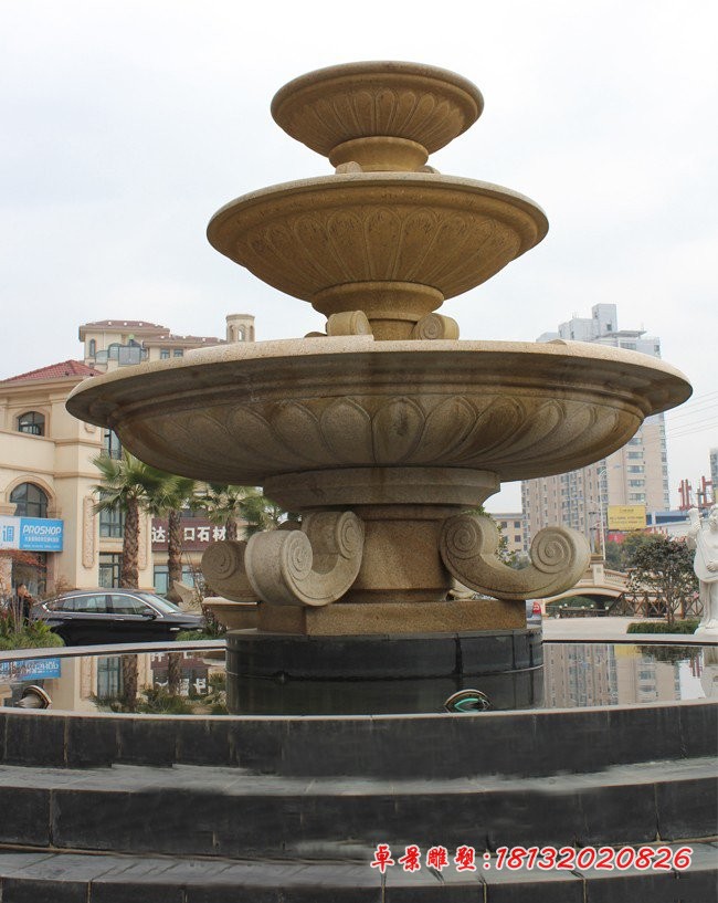 砂岩双层喷泉雕塑 广场石雕喷泉