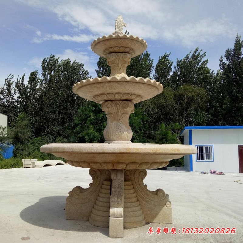 砂岩三层喷泉石雕,公园石雕喷泉