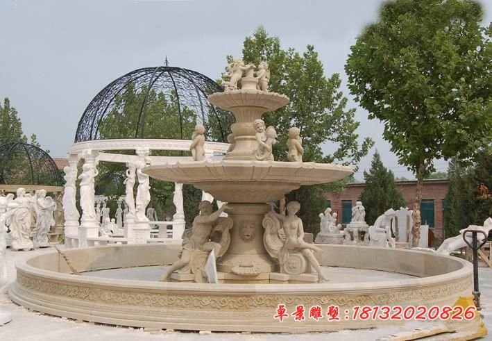 砂岩西方人物喷泉石雕,公园欧式喷泉雕塑