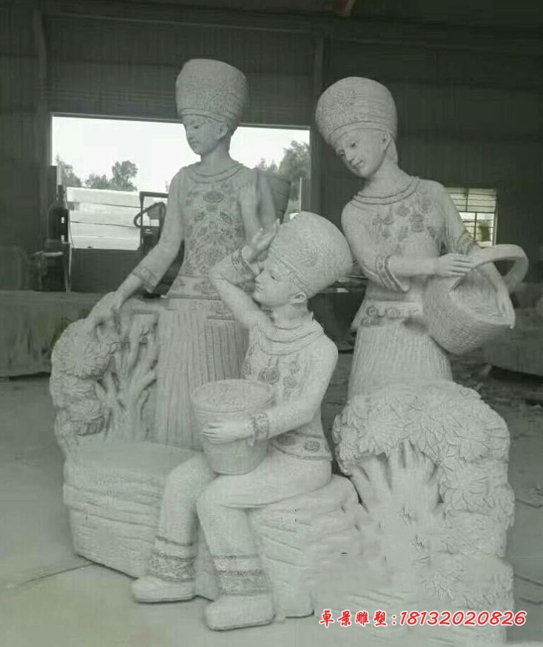 少数民族女孩石雕大理石公园人物雕塑