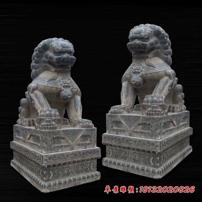 石雕踩球北京狮青石仿古狮子雕塑