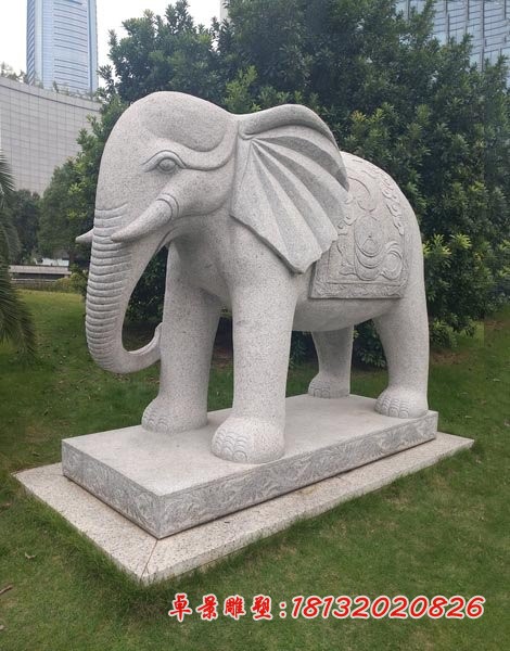 石雕大象大理石公园动物雕塑