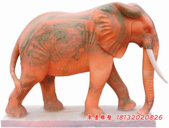 石雕大象,晚霞红动物雕塑