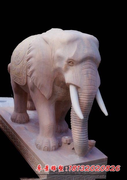 石雕大象晚霞红如意大象雕塑