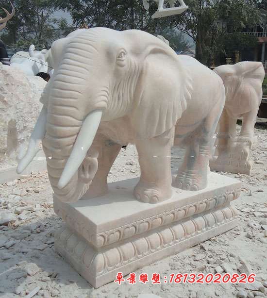 石雕大象晚霞红门口镇宅大象雕塑