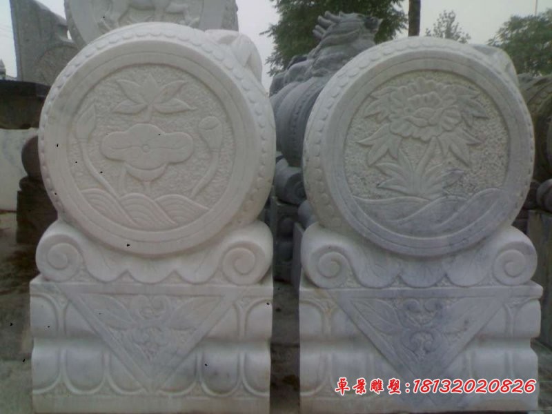 石雕荷花浮雕门墩,仿古抱鼓石