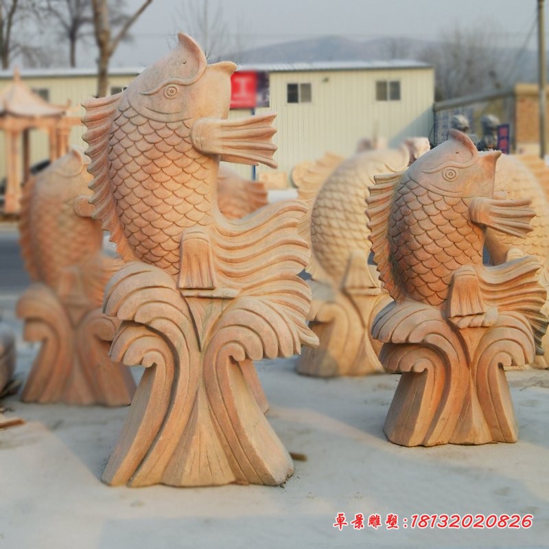 石雕鲤鱼，喷水鲤鱼石雕