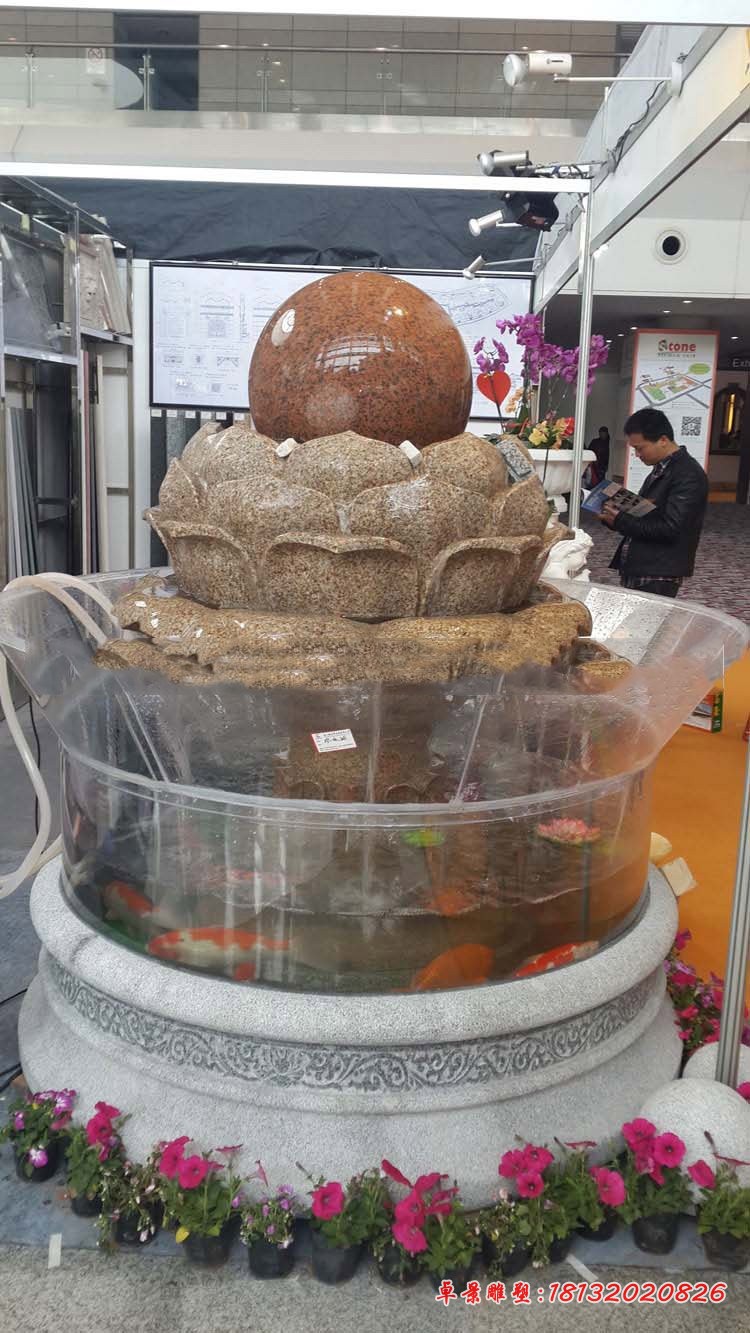 石雕莲花风水球酒店大厅风水球喷泉石雕