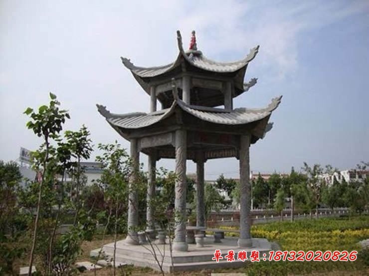 石雕凉亭公园大理石六角双层凉亭