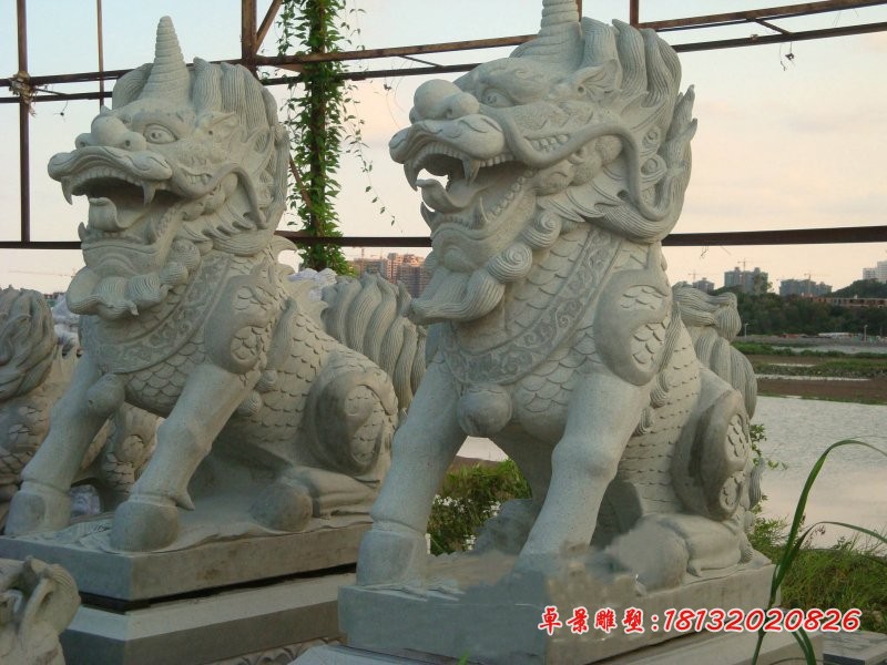 石雕麒麟大理石坐式麒麟雕塑