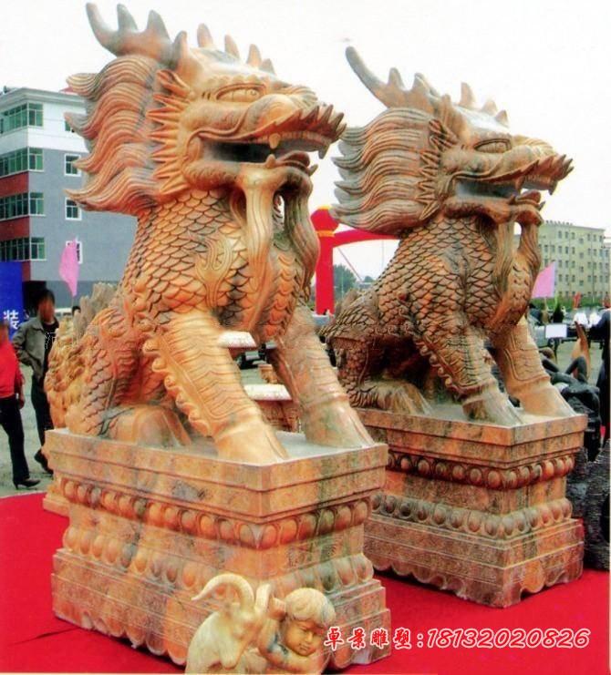 石雕麒麟晚霞红麒麟雕塑