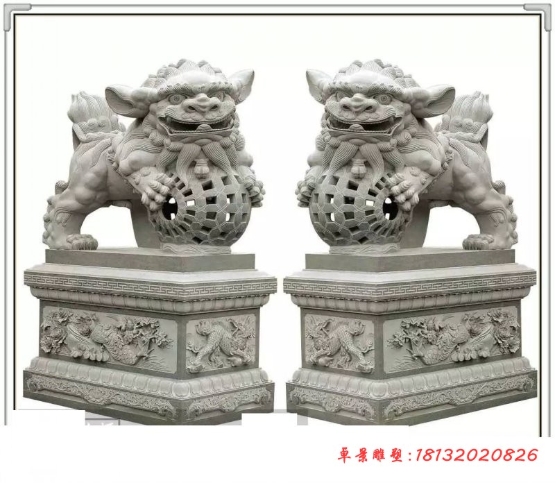 石雕网球狮 大理石看门狮子雕塑