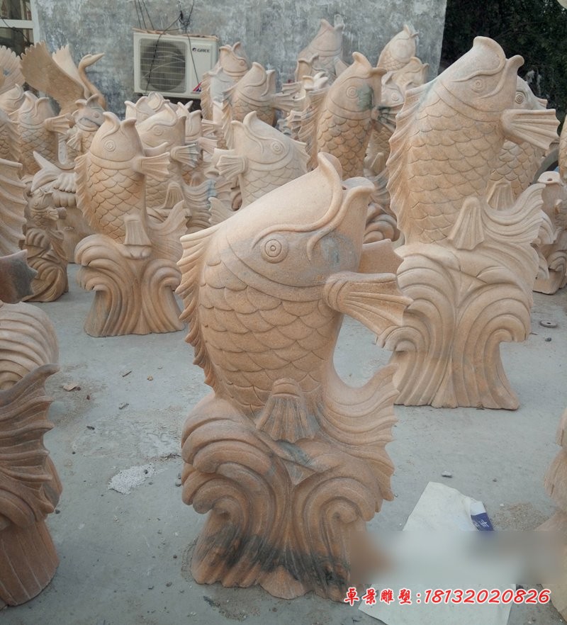 石雕鱼，喷水鱼石雕 