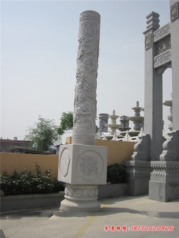 石雕柱子，十二生肖柱石雕 