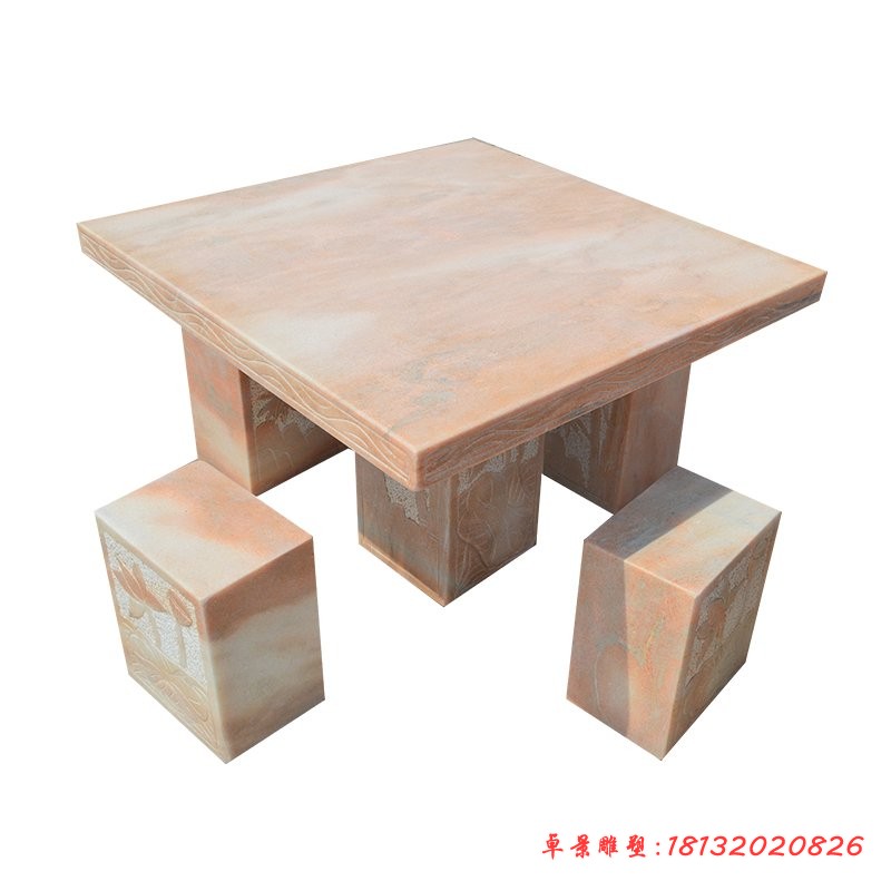 石桌石凳，公园晚霞红石桌凳 