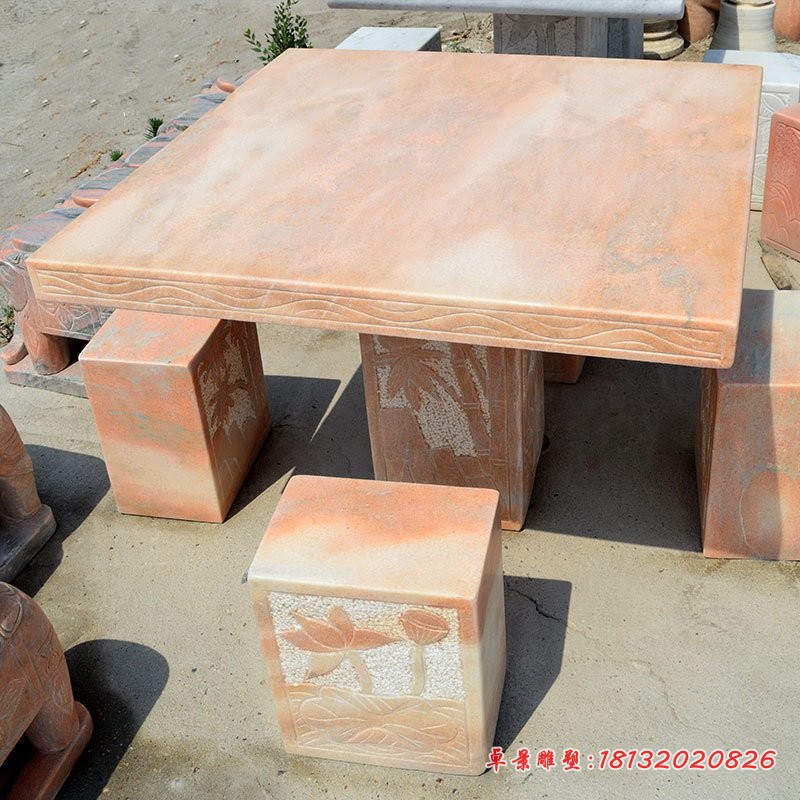 石桌石凳，公园晚霞红石桌凳