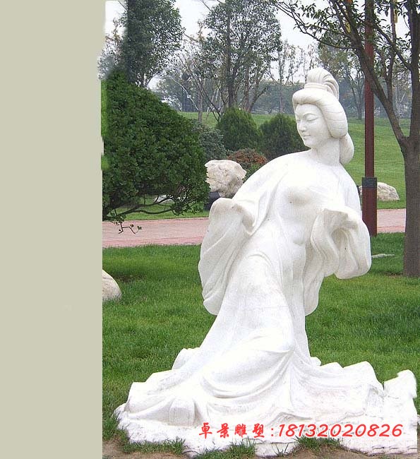 仕女游春石雕 汉白玉唐朝美女石雕