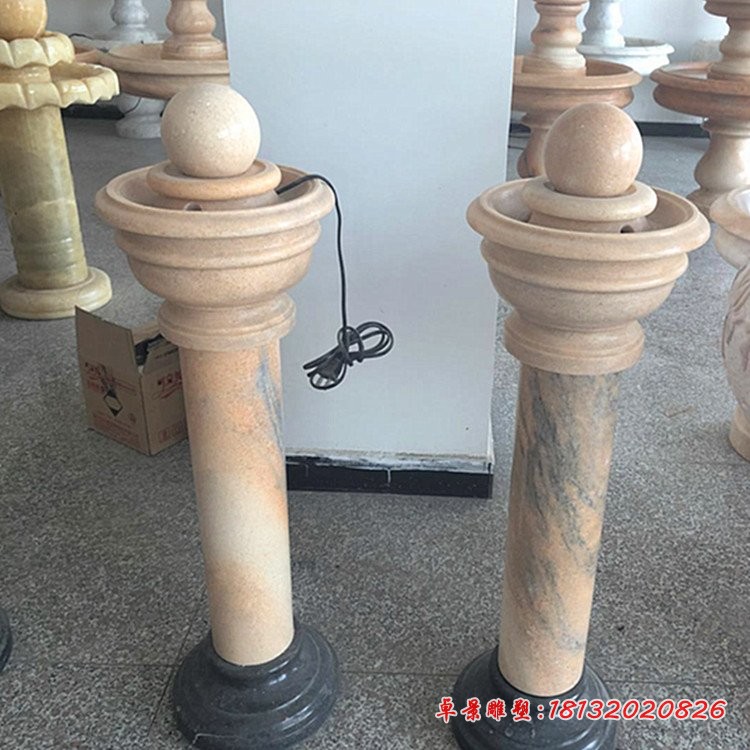 室内风水球石雕，晚霞红风水球