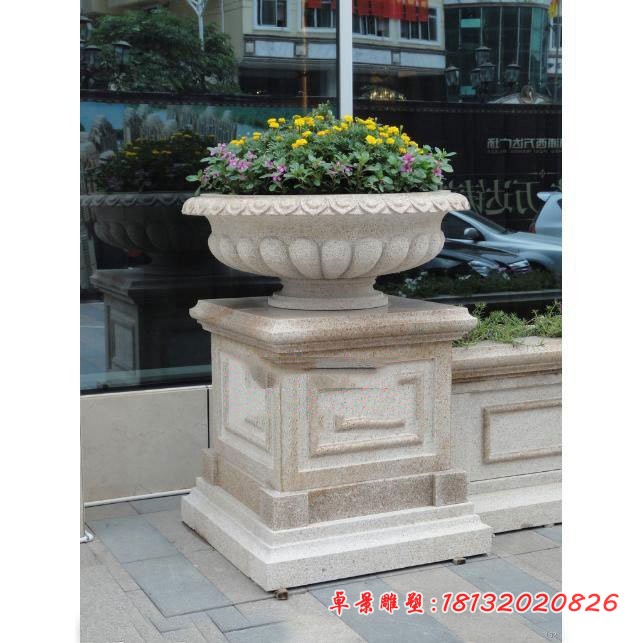 售楼部花盆石雕 大理石花盆雕塑