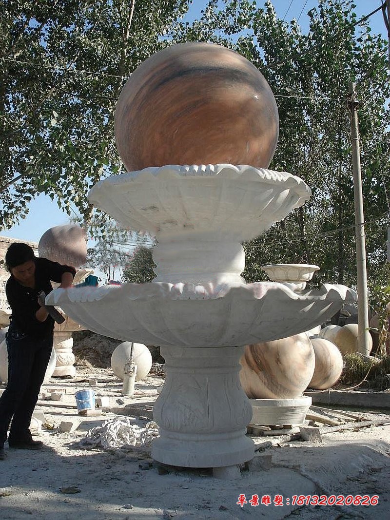 双层风水球喷泉石雕 公园喷泉石雕