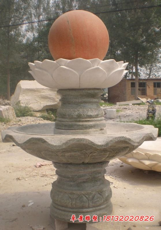 双层风水球石雕 企业风水球喷泉石雕