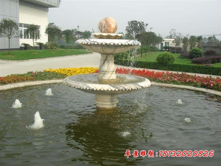 双层风水球石雕,企业风水球喷泉雕塑