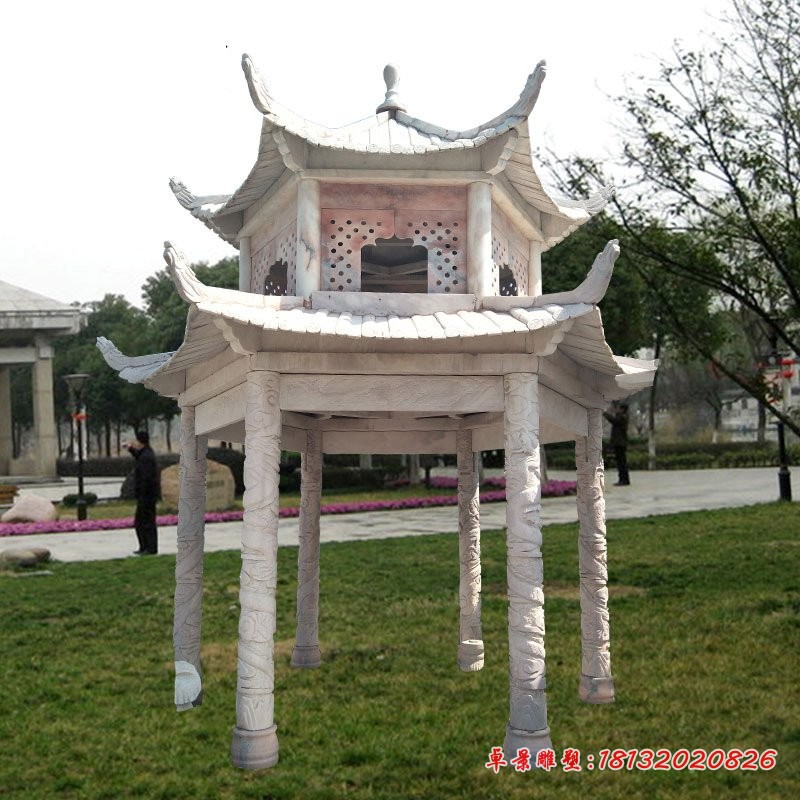 双层凉亭石雕，公园凉亭雕塑 (2)