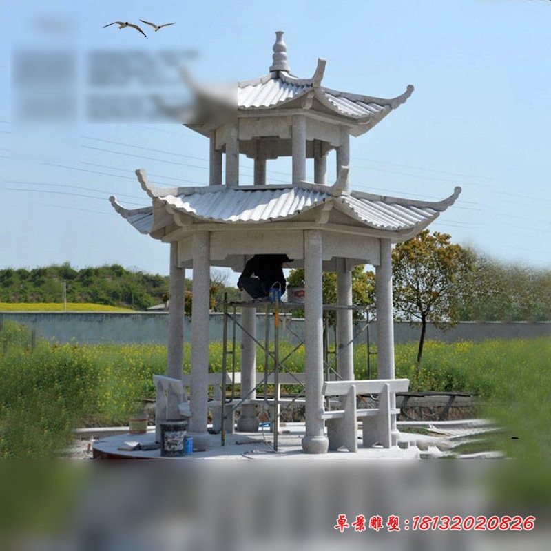 双层凉亭石雕，大理石景观雕塑