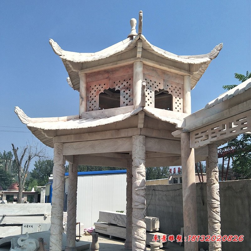 双层凉亭石雕，公园凉亭雕塑 (1)