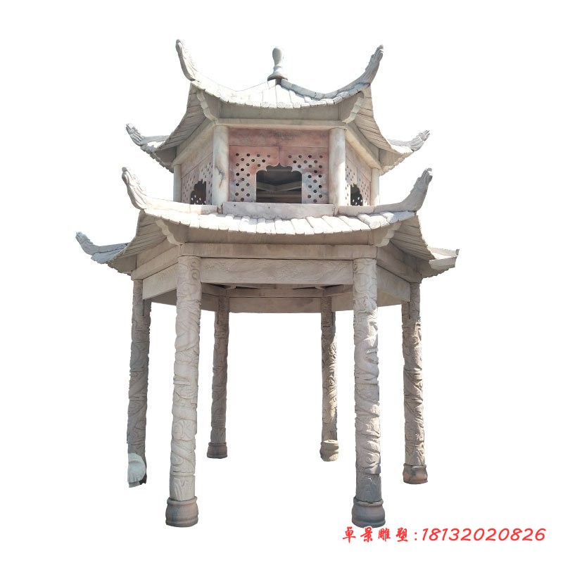 双层凉亭石雕，公园凉亭雕塑 (3)