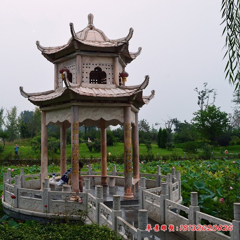 双层凉亭石雕，公园石雕凉亭