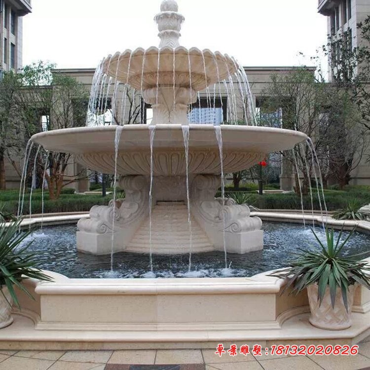 双层喷泉石雕小区大理石喷泉雕塑