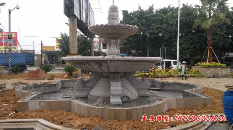 双层喷泉石雕公园大理石欧式喷泉雕塑