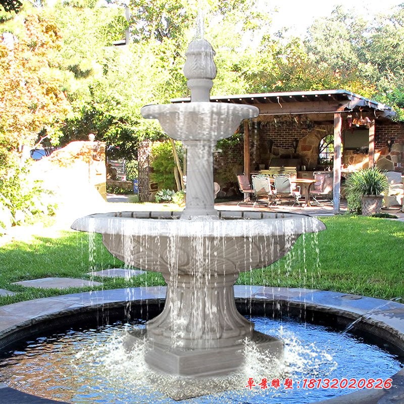 双层喷泉石雕，大理石喷泉雕塑