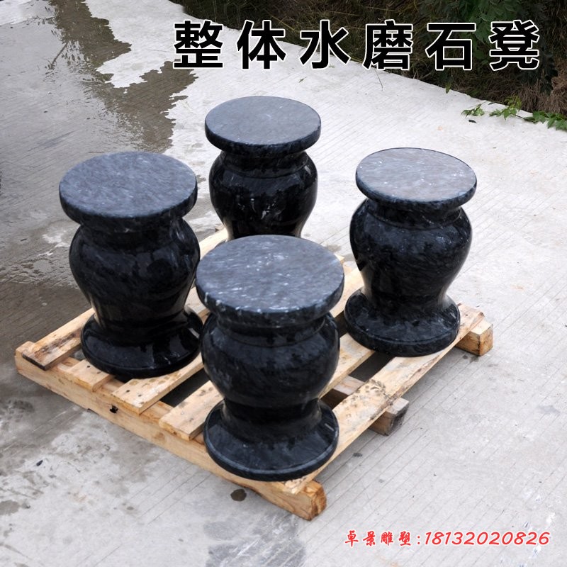 水磨石灯，圆凳石雕