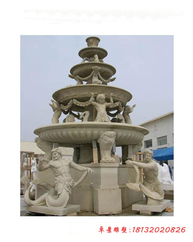 四层喷泉石雕大理石西方人物喷泉雕塑