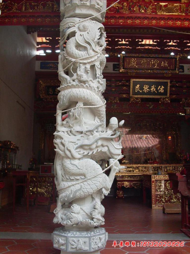 寺庙龙柱石雕 大理石盘龙柱