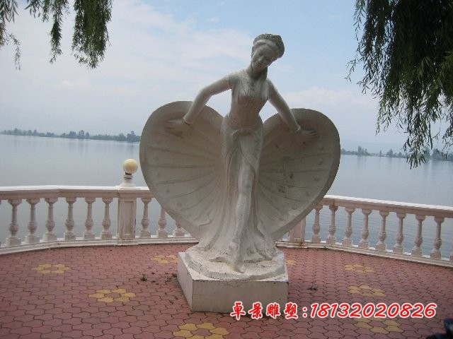 蚌壳和女孩石雕，公园景观石雕