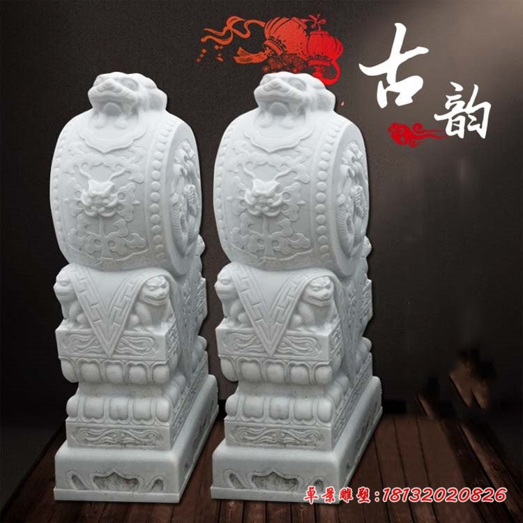 抱鼓石雕塑，汉白玉石雕门墩