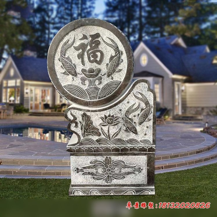 抱鼓石雕塑，青石门墩