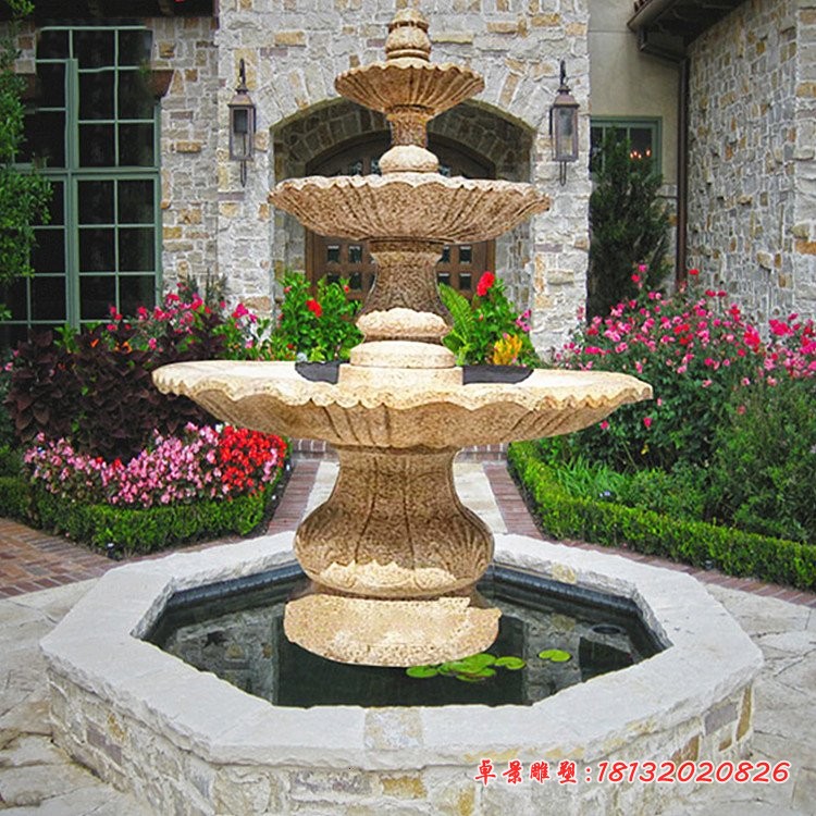 别墅石雕喷泉，景观喷水盆 (3)