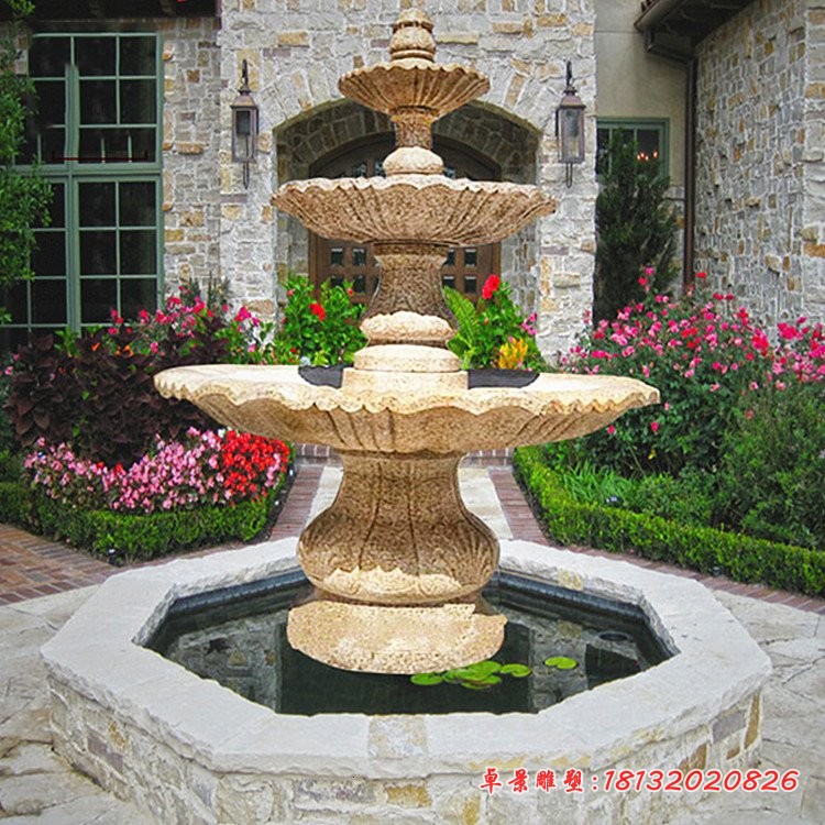 别墅石雕喷泉，景观喷水盆 (2)