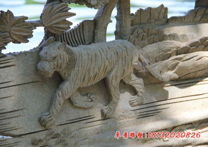 大理石老虎石浮雕  公园景观石雕